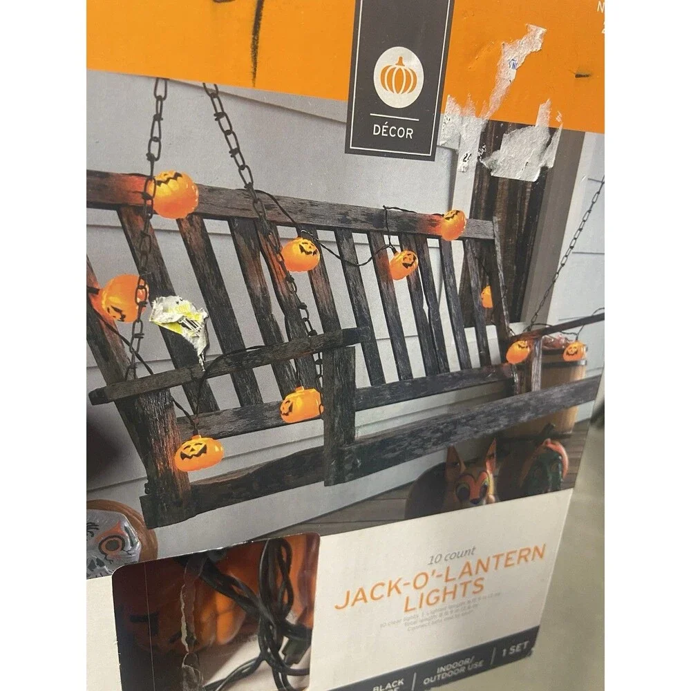 Jack-O-Lantern String Lights 10 Lit Pumpkins Halloween Spooky Decor New in Box